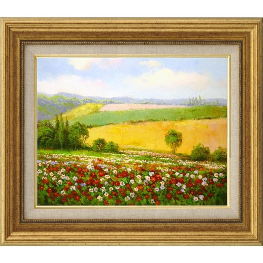 油彩画 洋画 肉筆絵画 セレクトアート (額縁 フレーム付き) サイズF6号 エマ 「春の花畑」 8111 F6 ゴールド