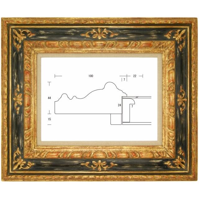 額縁 油彩額縁 油絵額縁 木製フレーム ハープ 金+黒緑 サイズP10号