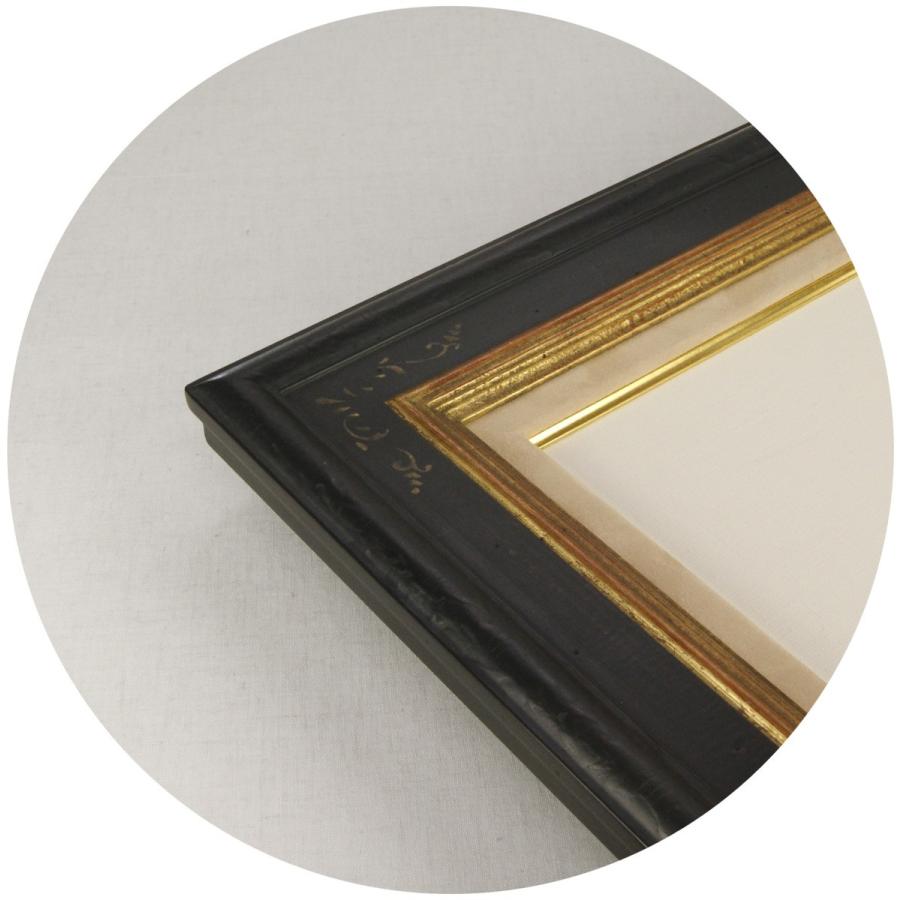 額縁 油彩額縁 油絵額縁 木製フレーム 利休マット付 金+鉄黒 サイズF20