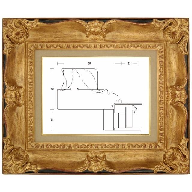 額縁 油彩額縁 油絵額縁 木製フレーム サンマルコ 金+黒 サイズP0号