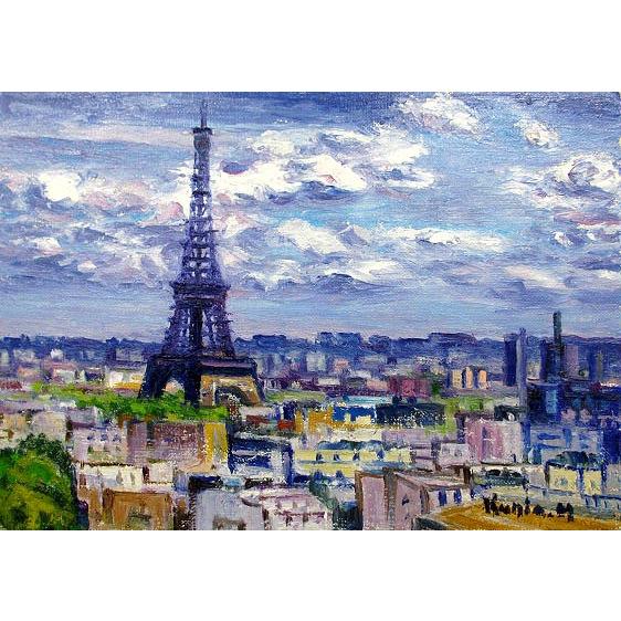 油彩画 洋画 (油絵額縁付きで納品対応可) F3号 「エッフェル塔」 半澤 国雄