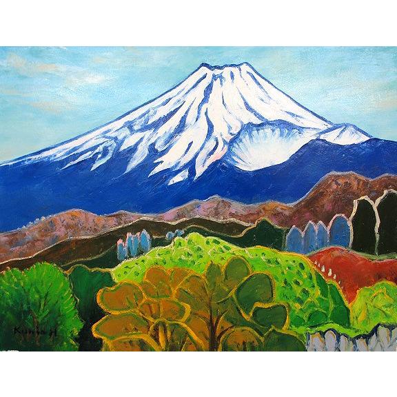 油彩画 洋画 (油絵額縁付きで納品対応可) P6号 「富士山」 半澤 国雄