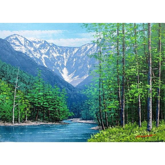 油絵 油彩画 洋画 (油絵額縁付きで納品対応可) P3号 「穂高連峰」 広瀬 和之