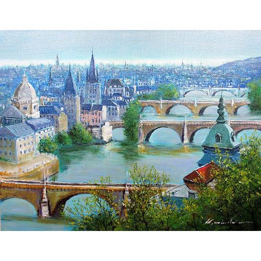 油彩画 洋画 (油絵額縁付きで納品対応可) WF6 「ヴァルタヴァ川」 中島 晃次