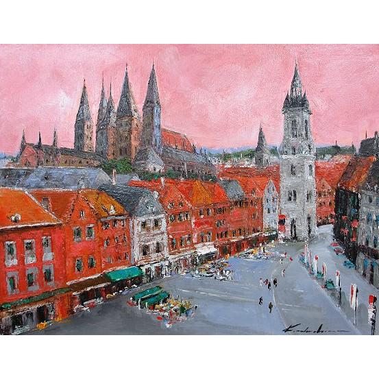 【中島晃次】油絵　ベルギー首都　ブリュッセル　風景画 油彩画 洋画 (油絵額縁付きで納品対応可) M8号 「ブリュッセル