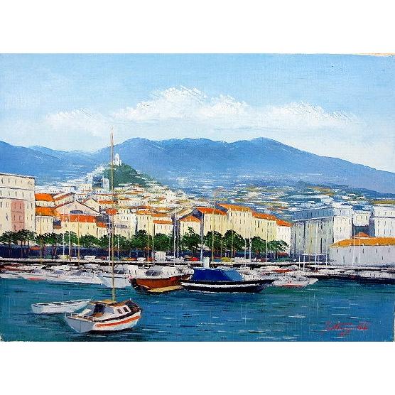 油彩画 洋画 (油絵額縁付きで納品対応可) M3号 「サンレモリビエラ海岸」 中島 達幸