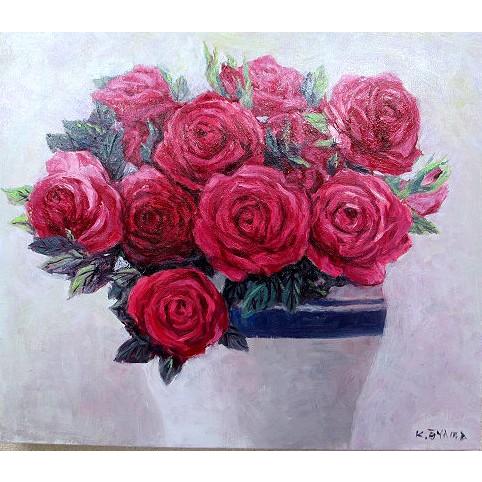 洋画静物 花図 薔薇 富山県出身 かずじ「ばら」静物 油彩画 洋画 (油絵