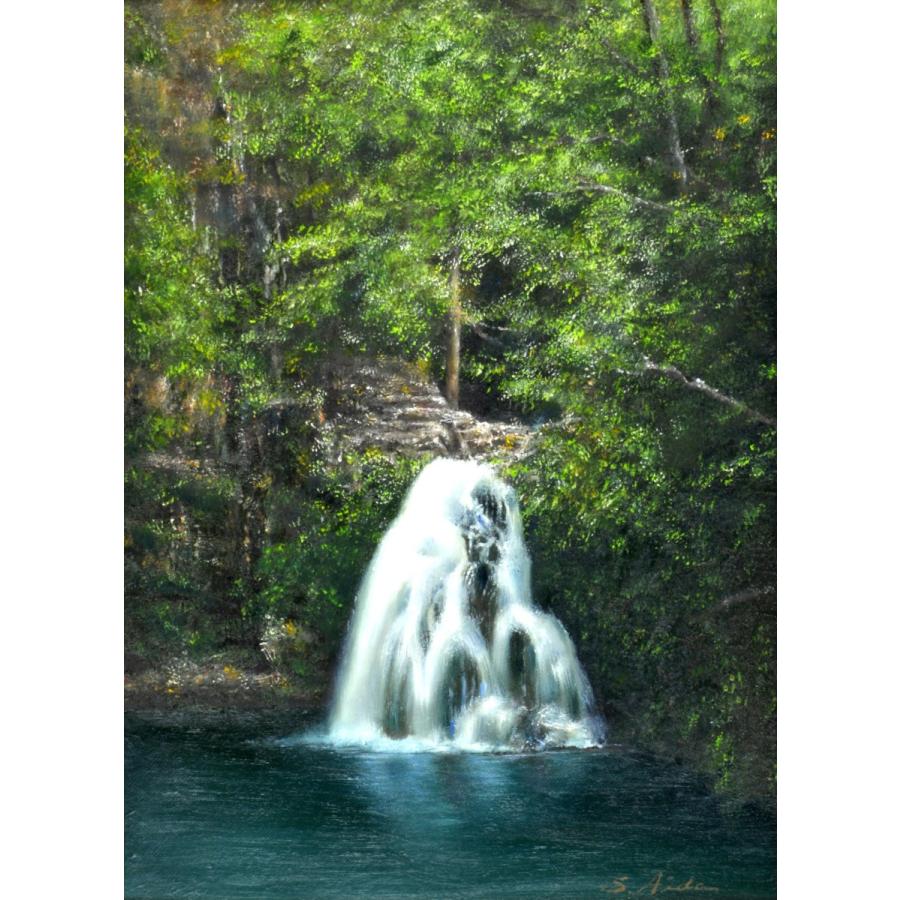 油彩画 洋画 (油絵額縁付きで納品対応可) F3 「Water fall(神秘の滝)」 相田省吾