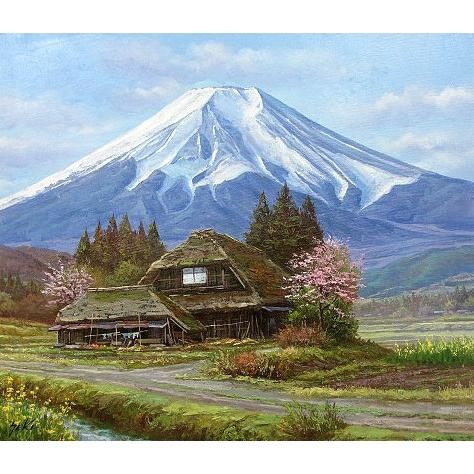 油彩画 洋画 (油絵額縁付きで納品対応可) M8号 「忍野富士」 関 健造
