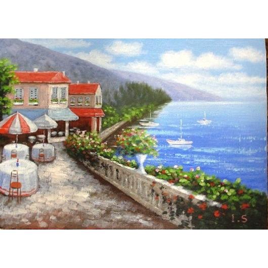 油絵 油彩画 洋画 (油絵額縁付きで納品対応可) F10号 「地中海１」 新屋敷 一平