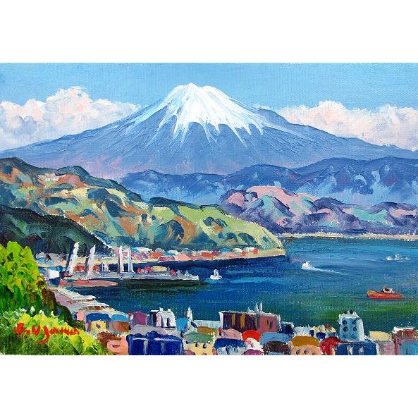 油絵 油彩画 洋画 (油絵額縁付きで納品対応可) P15号 「清水港より富士」 羽沢 清水