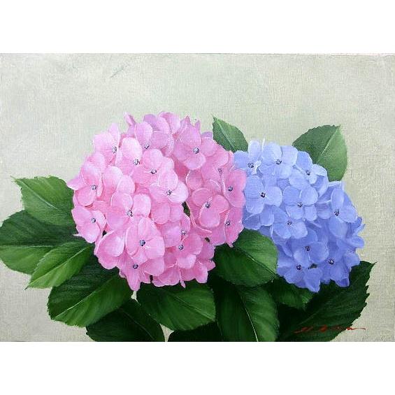 油絵 油彩画 洋画 (油絵額縁付きで納品対応可) M12号 「あじさい」 安田 英明