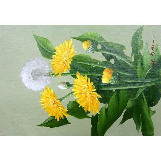 油絵 油彩画 洋画 (油絵額縁付きで納品対応可) M3号 「たんぽぽ」 安田 英明