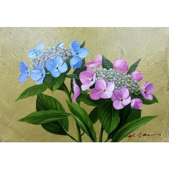油絵 油彩画 洋画 (油絵額縁付きで納品対応可) P3号 「ガクアジサイ」 安田 英明