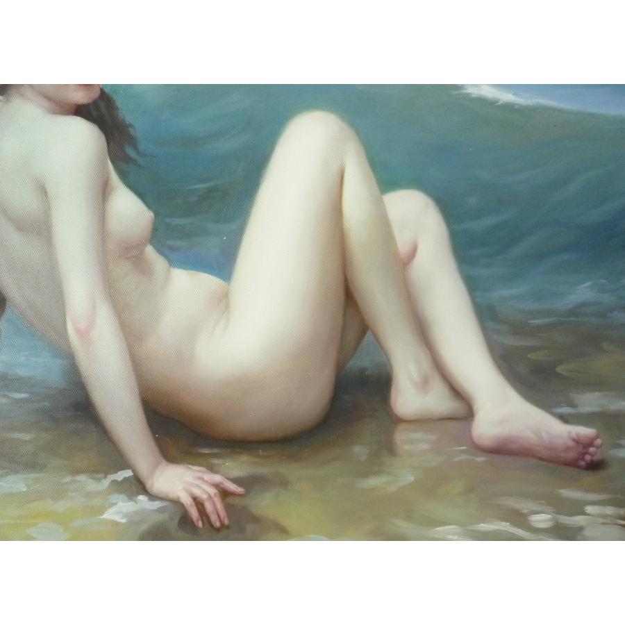 肉筆絵画 油絵 油彩画 洋画 (油絵額縁付きで納品対応可) F10号 「海辺の裸婦」｜touo｜03