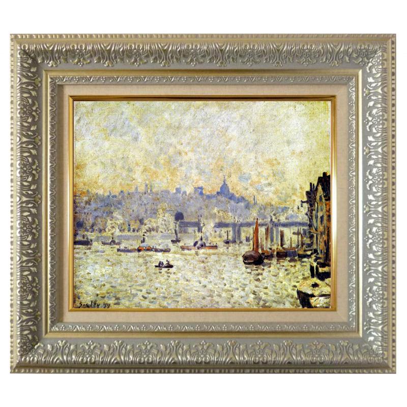絵画 世界の名画シリーズ 額縁付 アルフレッド・シスレー 「テームズ河