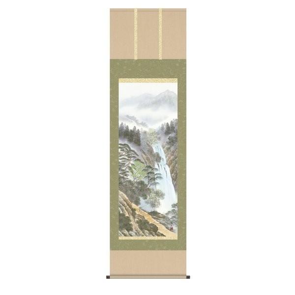 掛軸 純国産掛け軸 床の間 山水画 「秀麗名瀧」 江本修山 尺五 化粧箱収納 オニックス風鎮 防虫香サービス