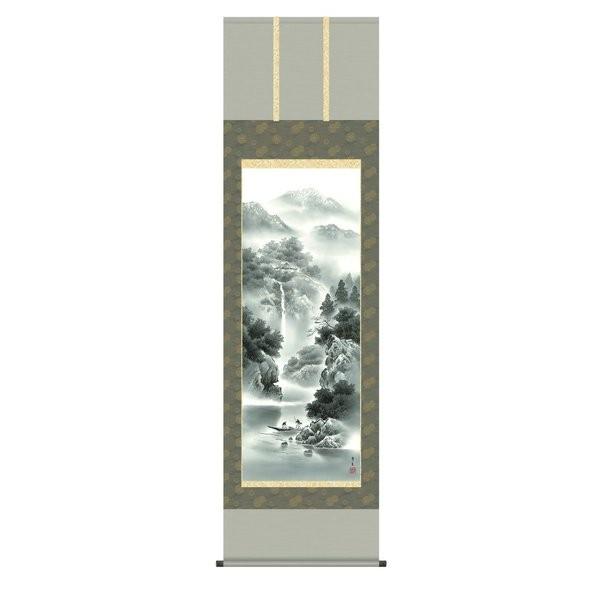 掛軸 純国産掛け軸 床の間 景色画 「蒼景色明」 北山歩生 尺五 かざり付ける箱納める オニックス沈子 殺虫剤香お持て成し 絵画-楽器、手芸、コレクション-美術、工芸品