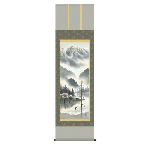 掛軸 純国産掛け軸 床の間 景色画 「上高地」 鈴村秀山 尺五 かざり付ける箱納める オニックス沈子 殺虫剤香お持て成し 日本画-絵画-美術、工芸品