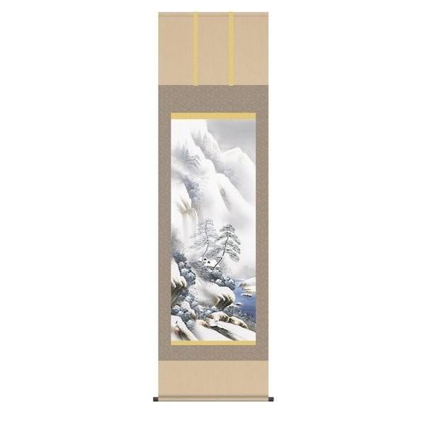 掛軸 純国産掛け軸 床の間 山水画 「四季彩遷（雪景幽谷） 冬」 小林秀峰 尺五 化粧箱収納 オニックス風鎮 防虫香サービス
