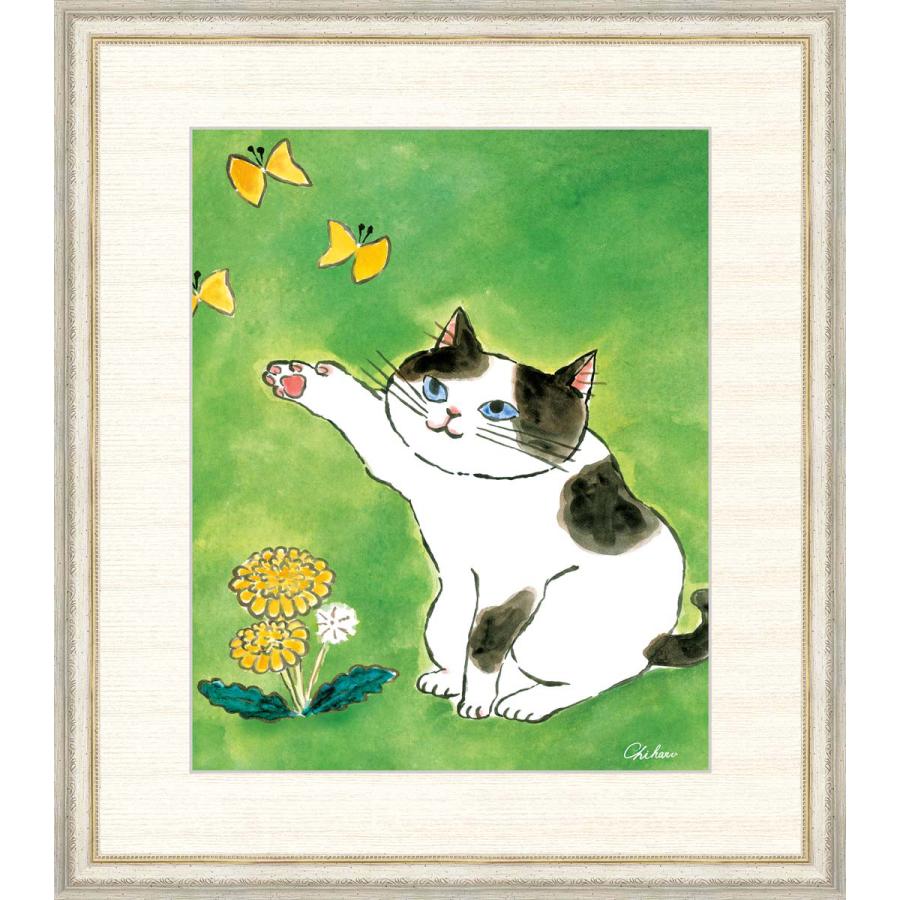 高細細しいデジタル版画 額装図画 千 春（ちはる）作 「陽だまりのねこ」 F8 楽器、手芸、コレクション-洋画