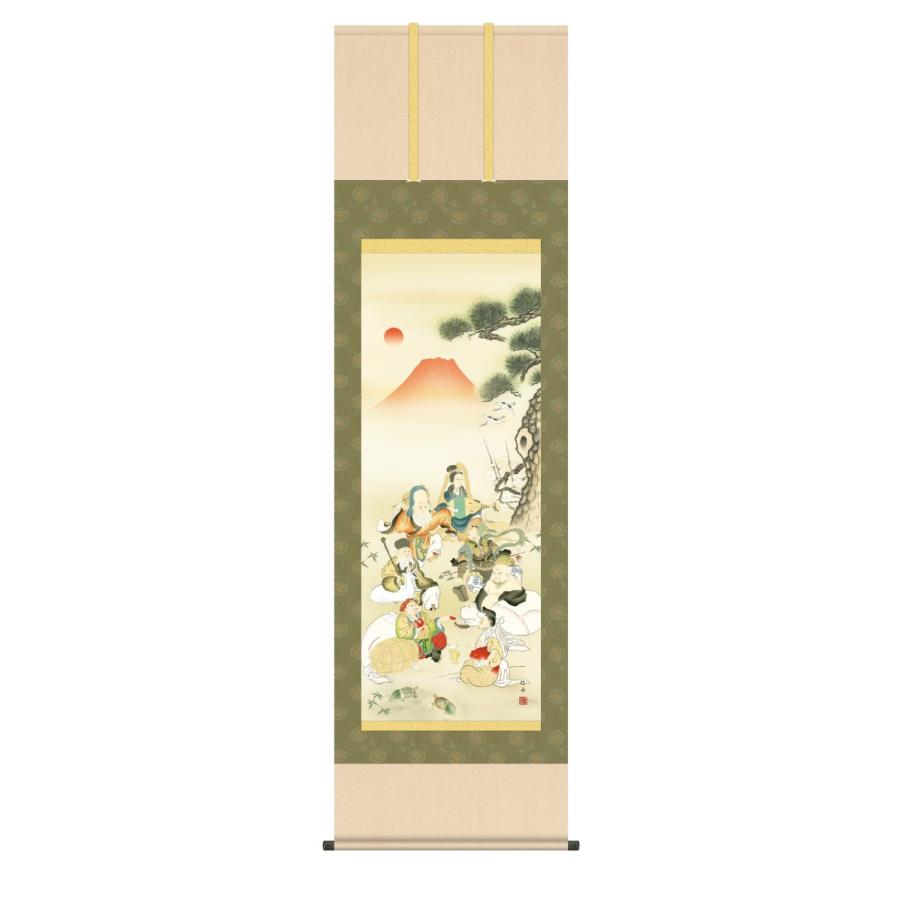掛け軸 高精細巧芸画 純国産掛け軸 開運画 長江桂舟 「七福神吉祥之図」 尺五 オニックス風鎮 防虫香サービス