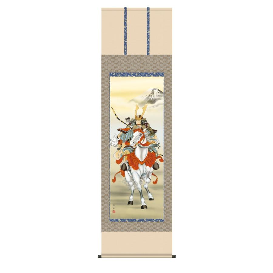 掛け軸 高精細巧芸画 純国産掛け軸 節句画 長江 桂舟 「白馬武者」 尺五 オニックス風鎮 防虫香サービス