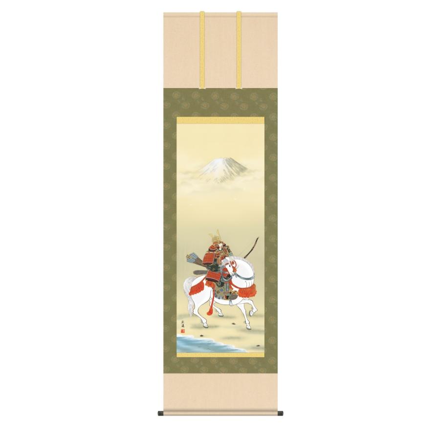 掛け軸 高精細巧芸画 純国産掛け軸 節句画 田中 広遠 「馬上武者」 尺五 オニックス風鎮 防虫香サービス