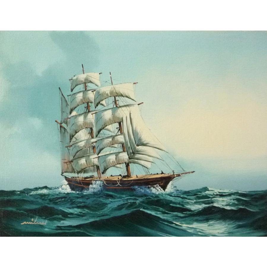 油彩画 洋画 肉筆油絵 F6号 「帆船 海景画」-74- 特価｜touo