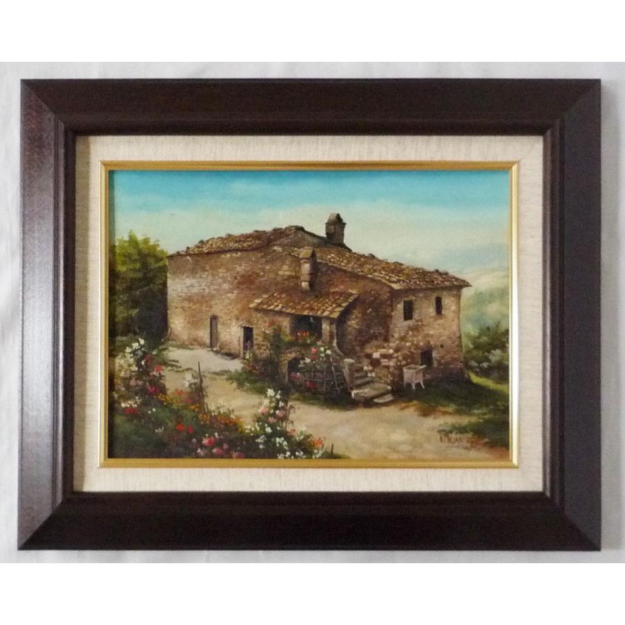 ヨーロッパ絵画 肉筆油絵 F4号 ミリアニ作「イタリア トスカーナ風景」2＋新品額縁付