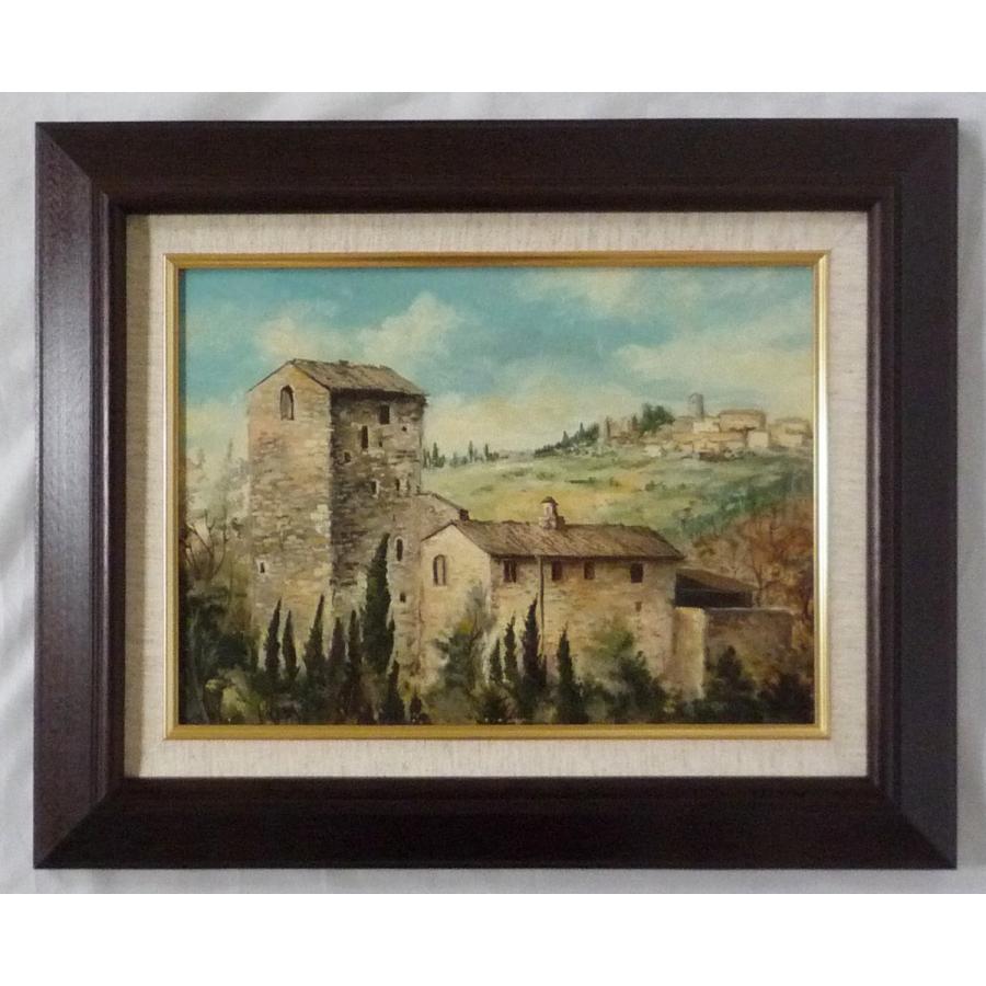 ヨーロッパ絵画 肉筆油絵 F4号 ミリアニ作「イタリア トスカーナ風景」4＋新品額縁付
