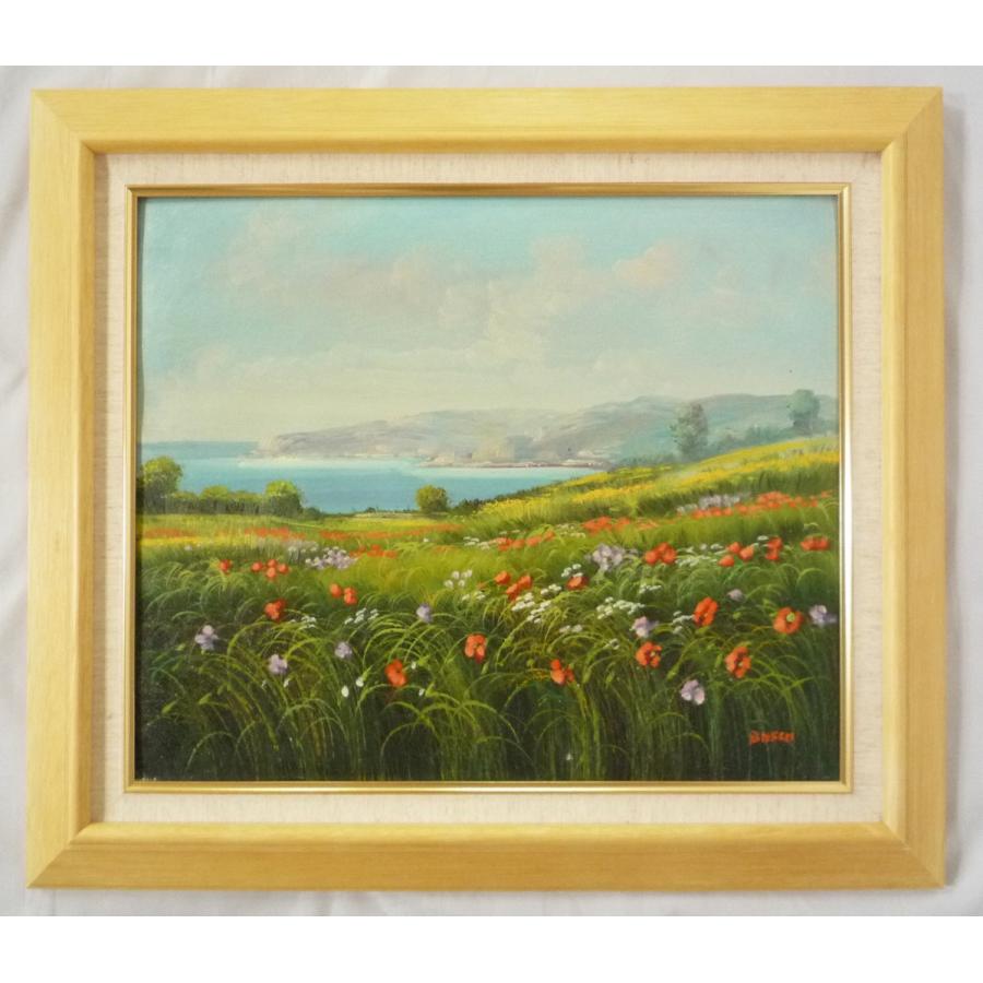 ヨーロッパ絵画 肉筆油絵 F8号 バスコ作「花畑」1＋新品額縁付