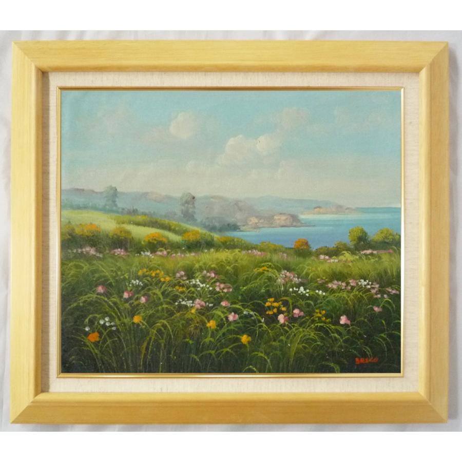 ヨーロッパ絵画 肉筆油絵 F8号 バスコ作「花畑」6＋新品額縁付