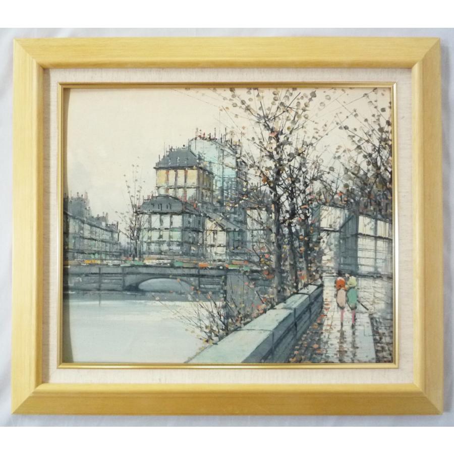 ヨーロッパ絵画 肉筆油絵 F8号 ニネッティー作「パリの街角」2＋新品額縁付