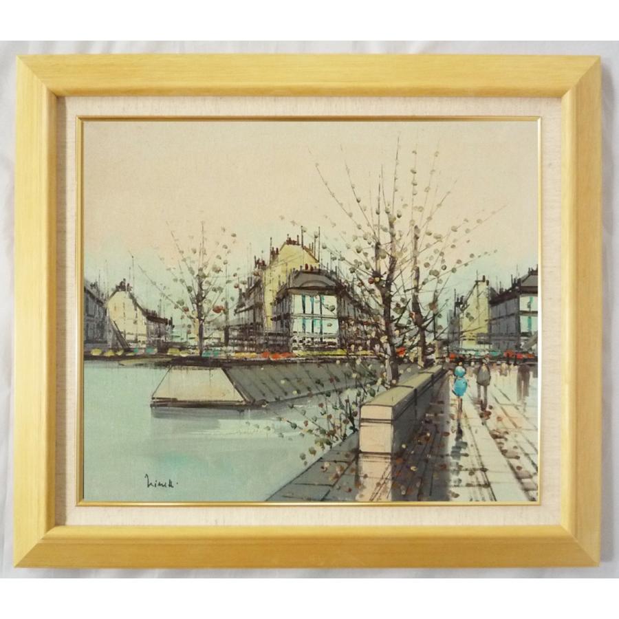 ヨーロッパ絵画 肉筆油絵 F8号 ニネッティー作「パリの街角」6＋新品額縁付