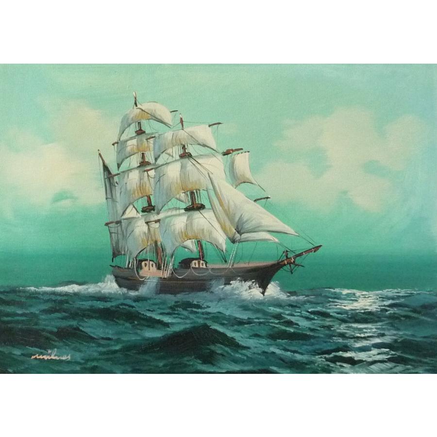 油彩画 洋画 肉筆油絵 F4号 「帆船」-44- 特価｜touo