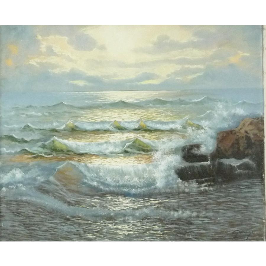 安い買う 油絵　絵画　『 海　』風景画　p50号 絵画/タペストリ