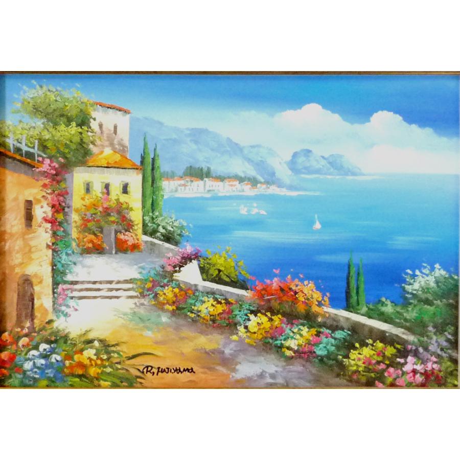 油彩画 洋画 肉筆絵画 ( 額縁付き )- M20 「地中海風景-1 油彩画 洋画 肉筆絵画 ( 額縁付き )- M20 「地中海風景-1