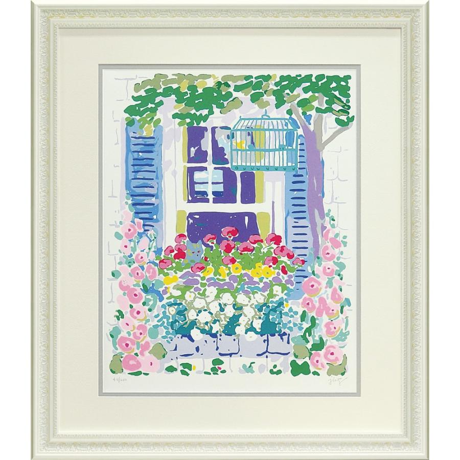 シルクスクリーン　JOHN BOTZ ジョン ボッチ　Zinnia Garden ジョン・ボッチ John Botz 風景画 花と鳥 シルクスクリーン 版画