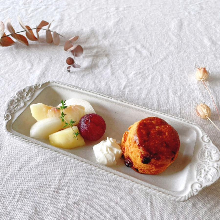 よしざわ窯 益子焼 アッシュホワイト シルバーモチーフ 長方トレイ皿