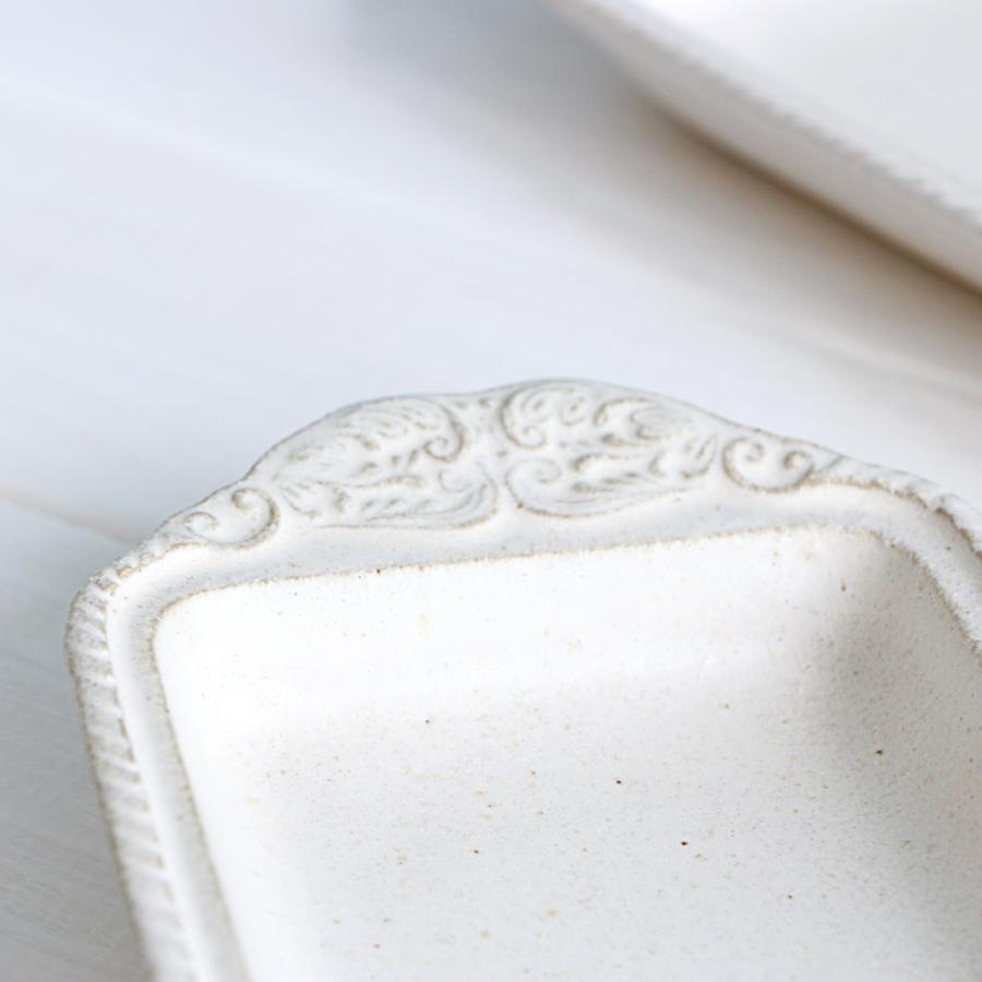 よしざわ窯 益子焼 アッシュホワイト シルバーモチーフ 長方トレイ皿