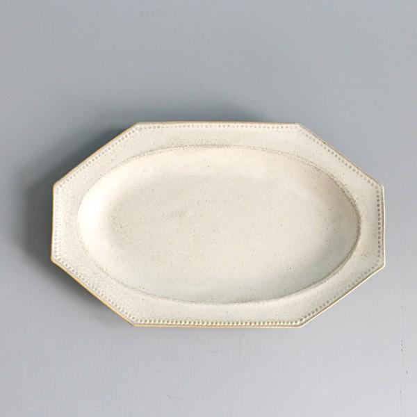 よしざわ窯 益子焼 白釉 八角長洋皿・ドット 大皿 : TOURBILLON