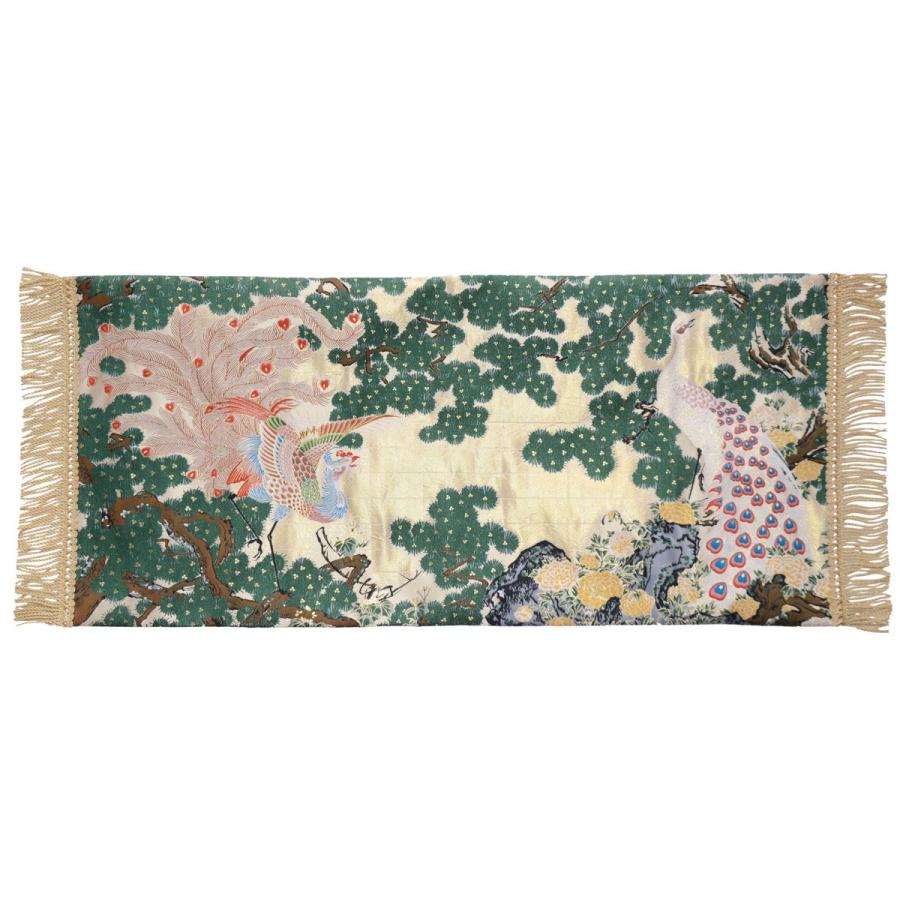 伊藤若冲「孔雀鳳凰図」模写卓飾 西陣織（和風テーブルセンター 卓布） 86.5cm×35.5cm｜touri