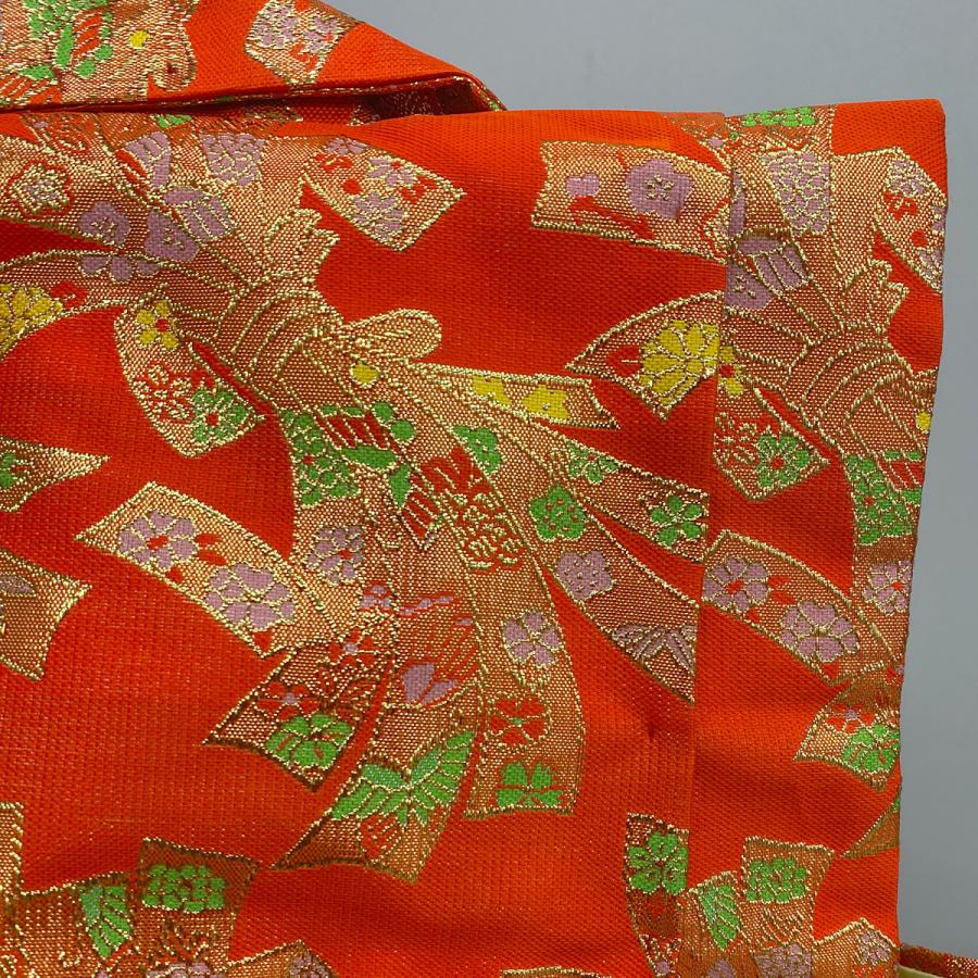 被布オレンジ 金襴 のしめ柄 桃の節句 雛祭り 初節句 : 人形の東籬