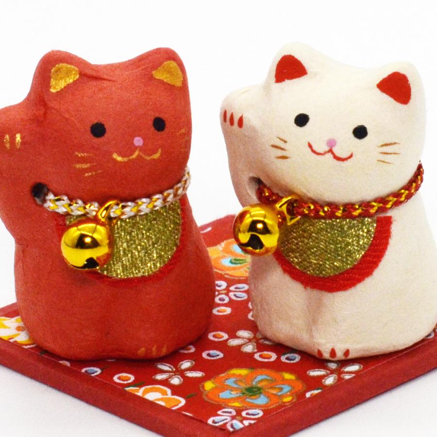 まだー　フィリグリー　ミニ　18 赤猫20 ハデス17 ちぎり和紙 紅白招き猫ミニ 2個1組 [卓上マスコット] : 人形の東籬