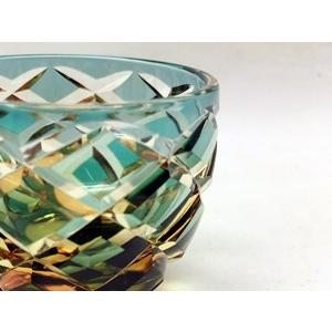 江戸切子　伝統工芸　木村泰典 江戸切子 伝統工芸士 木村泰典 作 矢来紋 オールドグラス 琥珀緑
