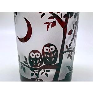 F-35386 ふくろう 色被せ硝子 サンドブラスト フクロウ 梟