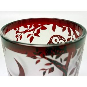 F-35386 ふくろう 色被せ硝子 サンドブラスト フクロウ 梟 オールド 赤