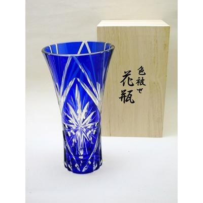 切子 ナルミ グラスワークス ワルツカット 色被せ切子 20cm花瓶 切子 ナルミ グラスワークス ワルツカット 色被せ切子 20cm花瓶