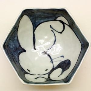 波佐見焼 光玉窯 赤絵うさぎ 六角小鉢 : 神楽坂のうつわ屋さん 陶柿園